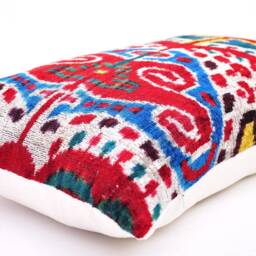 Handloom Silk Velvet Ikat Pillow Cover, Colorful Accent Cushion - thumbnail 3