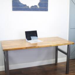 Modern Desk/Steel & Wood Industrial Urban Furniture Rustic Office Butcher Block Desk Standing - thumbnail 3