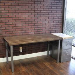 Modern Desk/Steel & Wood Industrial Urban Furniture Rustic Office Butcher Block Desk Standing - thumbnail 2