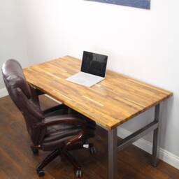 Modern Butcher Block Desk, Steel Frame, Rustic Office Furniture