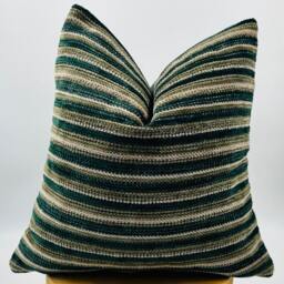 striped Green Pillow Cover, Textured Woven Cotton Wool Blend, Summer Decor - thumbnail 3