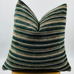striped Green Pillow Cover, Textured Woven Cotton Wool Blend, Summer Decor - thumbnail 4