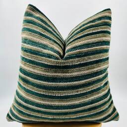 striped Green Pillow Cover, Textured Woven Cotton Wool Blend, Summer Decor - thumbnail 1