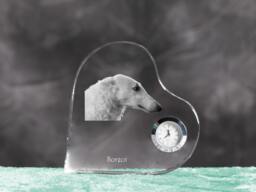 Borzoi, Russian Wolfhound - Crystal Clock in The Shape Of A Heart With Image Pure-Bred Dog - thumbnail 1