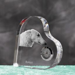Borzoi, Russian Wolfhound - Crystal Clock in The Shape Of A Heart With Image Pure-Bred Dog - thumbnail 2