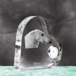 Borzoi, Russian Wolfhound - Crystal Clock in The Shape Of A Heart With Image Pure-Bred Dog - thumbnail 3
