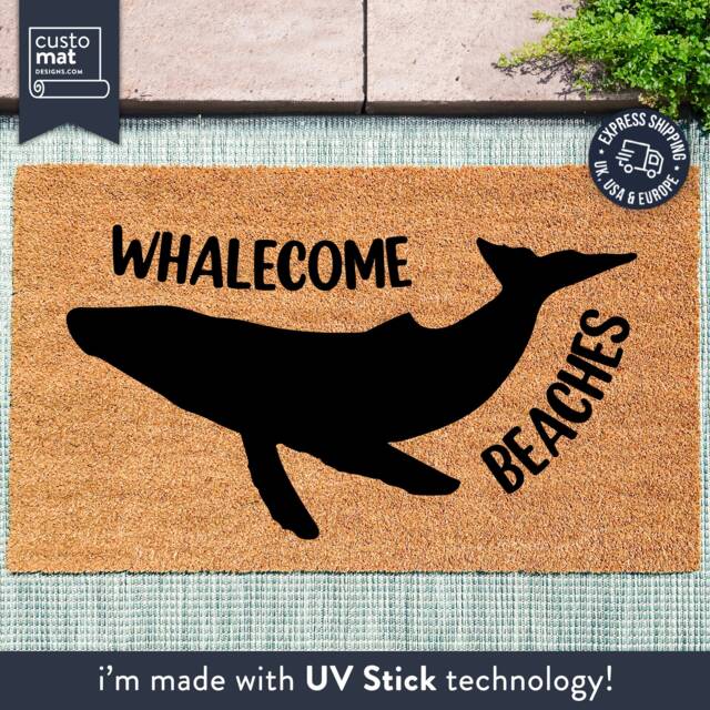 Whalecome Beaches Welcome Door Mat - Funny Whale Doormat Housewarming Animal Lover Custom Ocean Rug - image 1