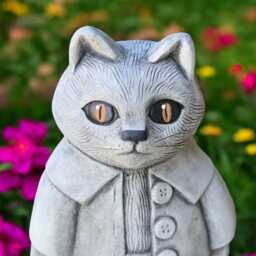 Concrete Cat Statue Standing On Hind Legs, Dressed in Costume, Funny Garden Ornament, Outdoor Decor, Animal Lover Gift, Unique Figurine - thumbnail 2