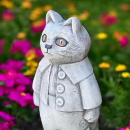Concrete Cat Statue Standing On Hind Legs, Dressed in Costume, Funny Garden Ornament, Outdoor Decor, Animal Lover Gift, Unique Figurine - thumbnail 3