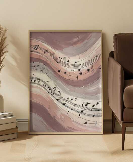 Modern Abstract Music Art Print Pink Blush Neutral Flowing Melody - image 1