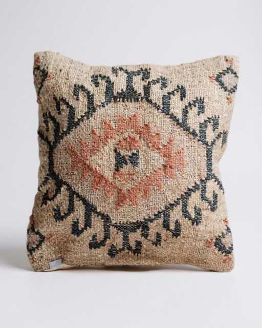Jute Punja Hand-Woven Cushion Cover - Geometric Pattern, Natural & Terracotta, 50 X 50cm - image 1