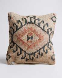 Jute Punja Hand-Woven Cushion Cover - Geometric Pattern, Natural & Terracotta, 50 X 50cm - thumbnail 1
