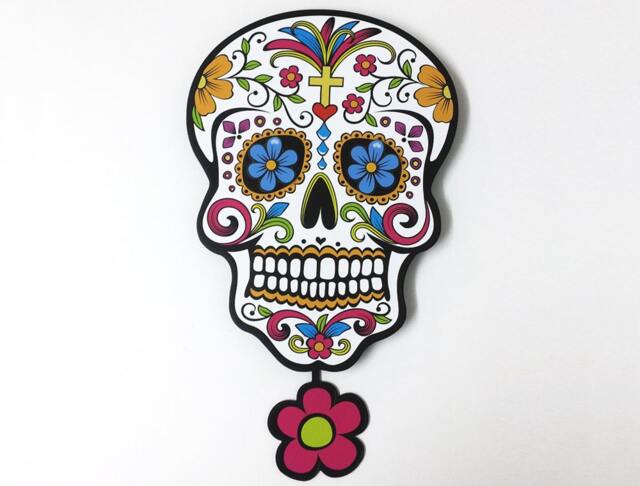 Big White Sugar Skull - Day Of The Dead -Dia De Los Muertos Calavera Pendulum Wall Clock Deco - image 1