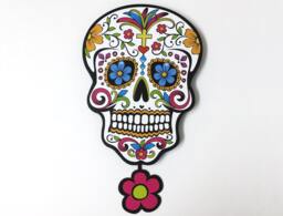 Big White Sugar Skull - Day Of The Dead -Dia De Los Muertos Calavera Pendulum Wall Clock Deco - thumbnail 1