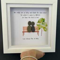 Personalised Uncle Gift, Pebble Art Frame, Birthday Gift For Uncle, Gift From Niece & Nephew, Keepsake Family Frame, Wall Decor, For Him - thumbnail 2