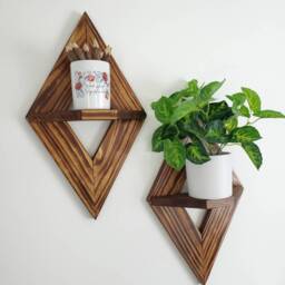 Handmade Geometric Diamond Wall Shelves, Wooden Floating Decor - Set Of 2 - thumbnail 2
