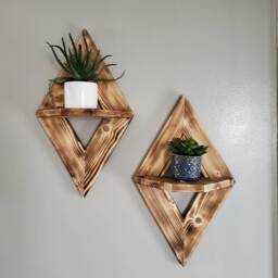 Handmade Geometric Diamond Wall Shelves, Wooden Floating Decor - Set Of 2 - thumbnail 3