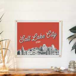 Salt Lake City, Utah Felt Poster Banner - City Skyline Wall Art Print Sign. Vintage City Line Drawing Pennant Home Decor. Handmade Gift Idea - thumbnail 2