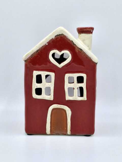 Red Ceramic Tealight House With Heart - image 1