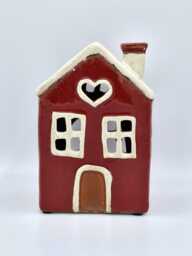 Red Ceramic Tealight House With Heart - thumbnail 1