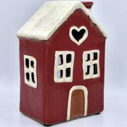 Red Ceramic Tealight House With Heart - thumbnail 3
