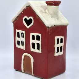 Red Ceramic Tealight House With Heart - thumbnail 2