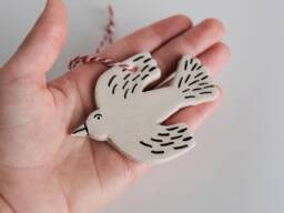 Handmade Ceramic Bird Ornament Painted Stoneware Christmas Tree Decoration