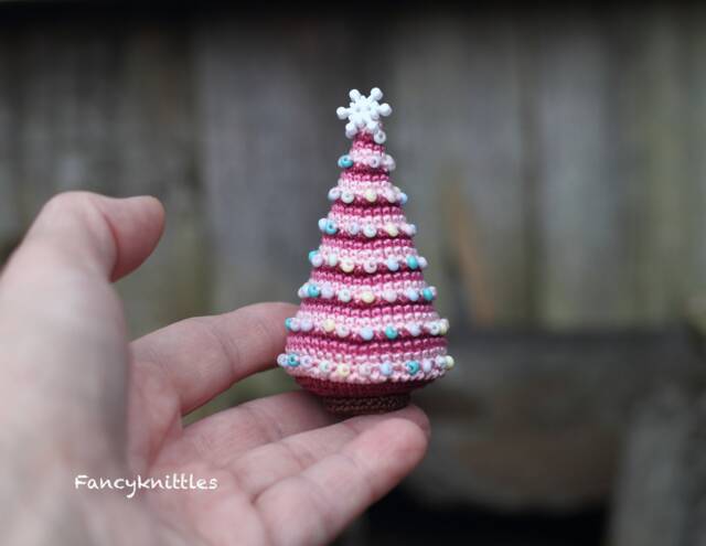 Crocheted Christmas Tree Miniature Home Decor, Winter Holiday Gift, Ornament - image 1