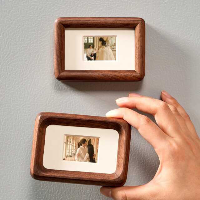 Magnetic Photo Frame, Fridge Magnet Mini Solid Wood Picture Wedding Anniversary Frames, Family Portraits Frame - image 1