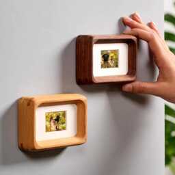 Magnetic Photo Frame, Fridge Magnet Mini Solid Wood Picture Wedding Anniversary Frames, Family Portraits Frame - thumbnail 2