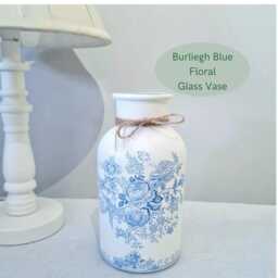 Blue Burleigh Design Glass Vase, Floral Home Decor Gift, Hand Decorated - thumbnail 2