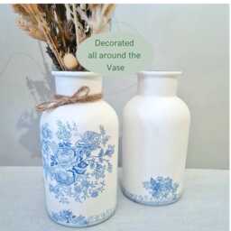 Blue Burleigh Design Glass Vase, Floral Home Decor Gift, Hand Decorated - thumbnail 3