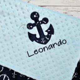 Personalized Baby Minky Blanket -Anchor Blanket-Anchor Blanket-Nautical Baby Boy Blanket - thumbnail 3