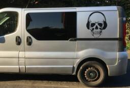 Skull Heaphones Music Dj Vinyl Van Car Bonnet Sticker Side Wall Art Hood Graphic Window Door Sign Motorhome - thumbnail 1