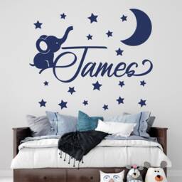 Personalized Baby Elephant Wall Decal Kids With Moon & Stars Nursery Decor - thumbnail 1