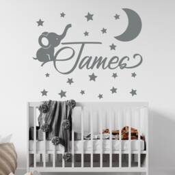 Personalized Baby Elephant Wall Decal Kids With Moon & Stars Nursery Decor - thumbnail 2