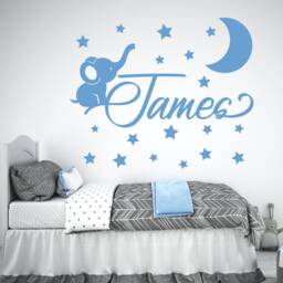 Personalized Baby Elephant Wall Decal Kids With Moon & Stars Nursery Decor - thumbnail 3