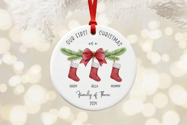 Personalised Family Of 3 Christmas Ornament - New Baby Keepsake Gift - image 1