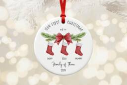 Personalised Family Of 3 Christmas Ornament - New Baby Keepsake Gift - thumbnail 1