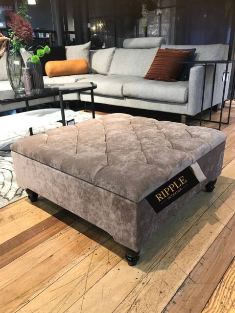 Chesterfield Storage Ottoman Bench, Tufted Fabric Footstool, UK Handmade Seating - image 1
