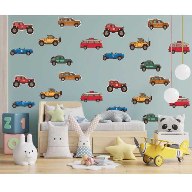 Retro Car Vinyl Wall Decals Kids Room Decor, Set Of 7 - image 1