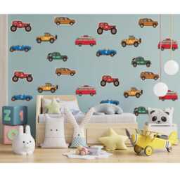 Retro Car Vinyl Wall Decals Kids Room Decor, Set Of 7 - thumbnail 1