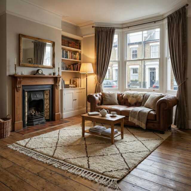 Handwoven Wool Moroccan Rug - Natural White Stripes, Scandinavian Style - image 1