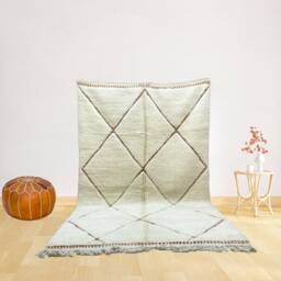 Handwoven Wool Moroccan Rug - Natural White Stripes, Scandinavian Style - thumbnail 2