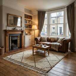 Handwoven Wool Moroccan Rug - Natural White Stripes, Scandinavian Style