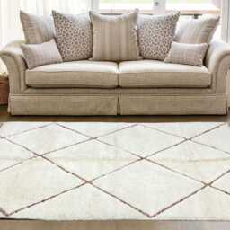 Handwoven Wool Moroccan Rug - Natural White Stripes, Scandinavian Style - thumbnail 4