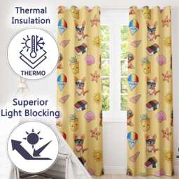 Cute Summer Dog Yellow Background Ice Cream Starfish Seamless Pattern Readymade Eyelet Ring Top Thermal 100% Blackout Curtains - thumbnail 3