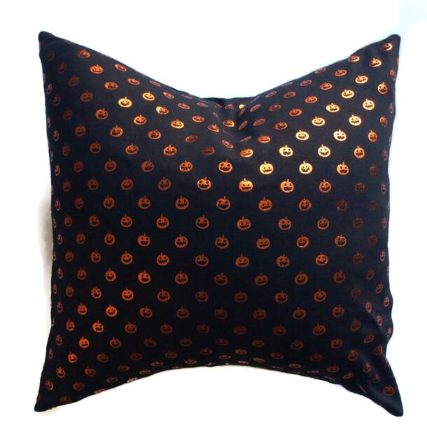 Halloween Pillow Cover, Orange Metallic Pumpkin Heads, Black & Orange Pillow, Decor, Pillows, Throw Fall Decor - image 1