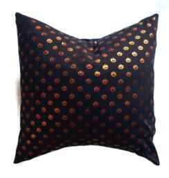 Halloween Pillow Cover, Orange Metallic Pumpkin Heads, Black & Orange Pillow, Decor, Pillows, Throw Fall Decor - thumbnail 1