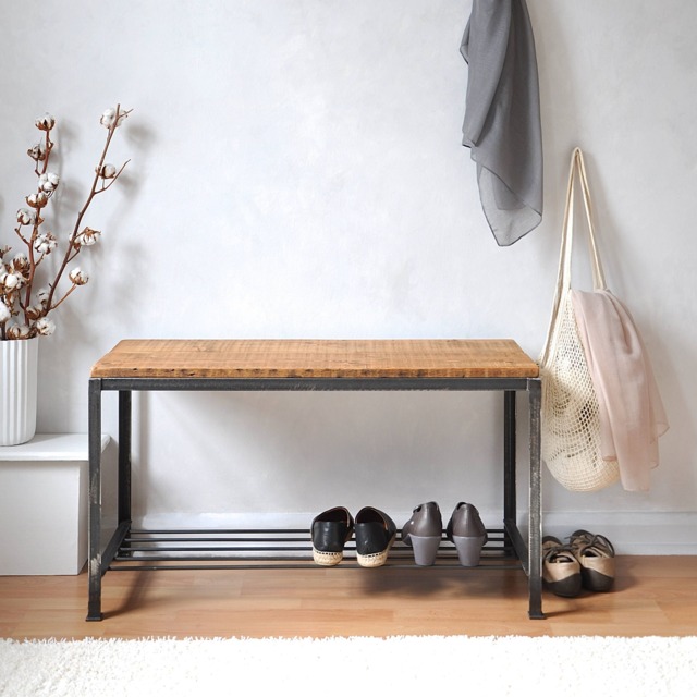 Reclaimed Wood & Steel Shoe Rack/Bench - image 1